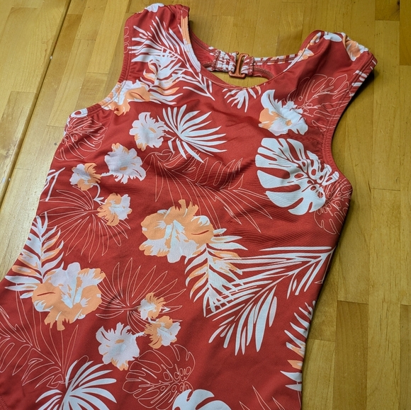 2/$25-Quintsoul Open Back Sporty One Piece In Orange Tropical Print Size S - Picture 6 of 11